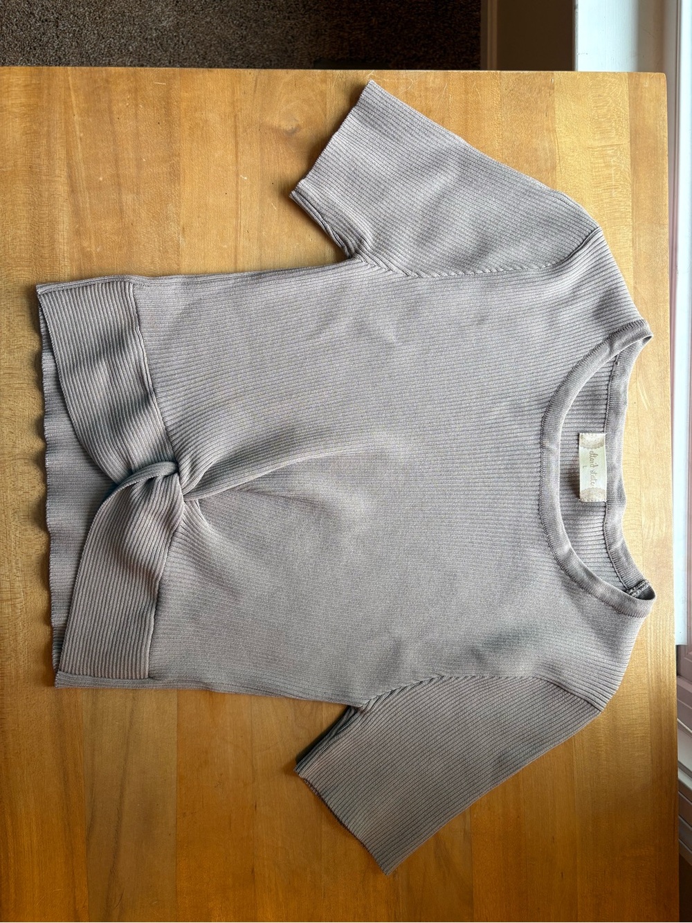 Altar'd State Light Gray Ribbed Short-Sleeve Twist Front Top